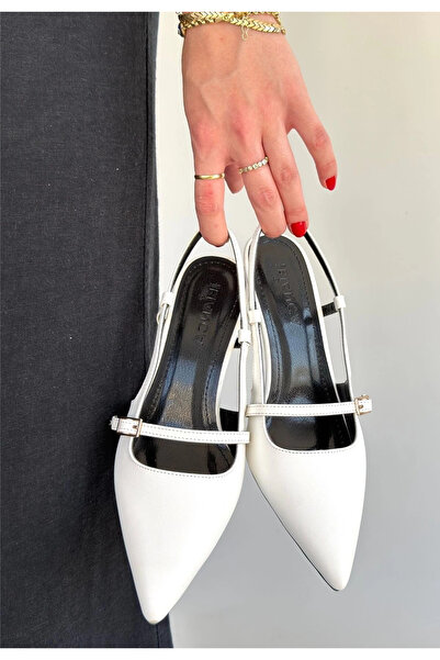 ZENGEZUR MALL Lvsqvr Darina White Skin Heeled Shoes (115404) (Size: 37)