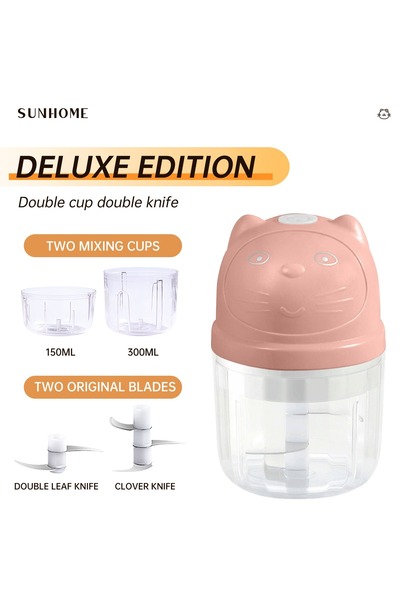 Sunhome خلاط ومفرمة كهربائي 2 في 1 سعة 150 مل + 300 مل 45 واط SH-188P وردي/شفاف