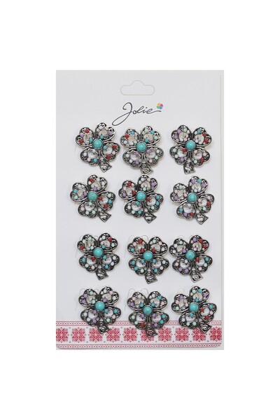 Flippy Set of 12 Martisor Brooches - Vintage Clover with Stones