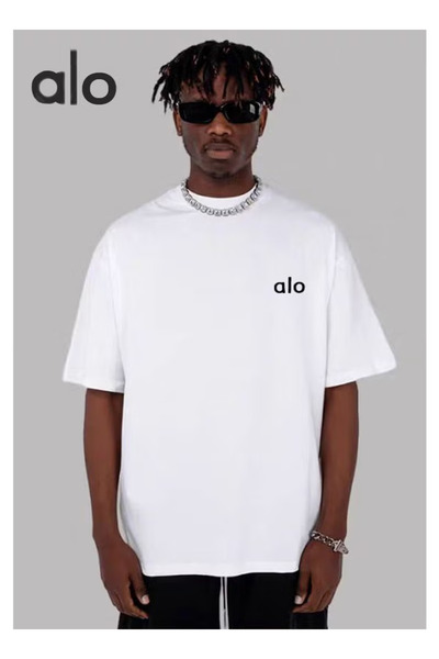 Alo Oversized Crew Neck T-Shirt | 100% Cotton 300G White Tee with Logo