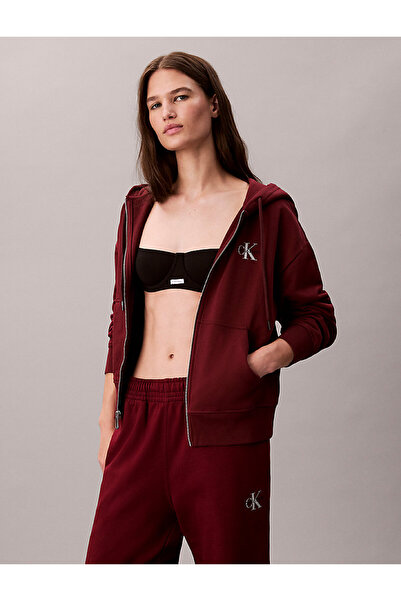 Calvin Klein Kadın Normal Kesim Beli ve Paçası Lastikli Pamuk Karışımlı CK Logolu Kırmızı Eşofman Altı LV047B235G