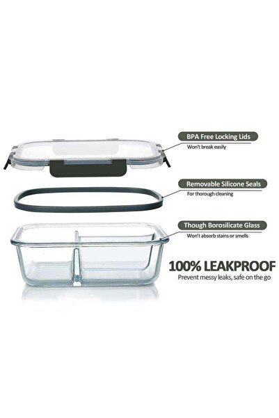 Beauenty Glass Meal Prep Containers, 4-Pack 1040ml (3-Compartment)