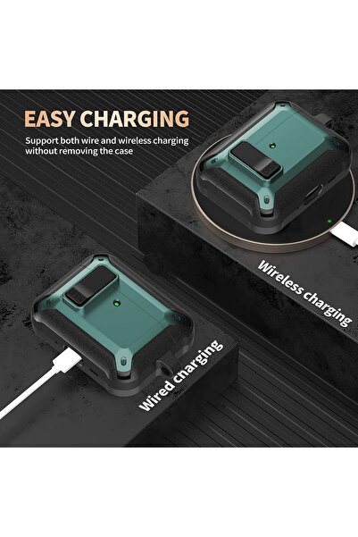 Yelajoy for Airpods Pro3 Case with Lock Clip,TPU Rugged Material Shockproof,with Carabiner&Cleaner kit,Green