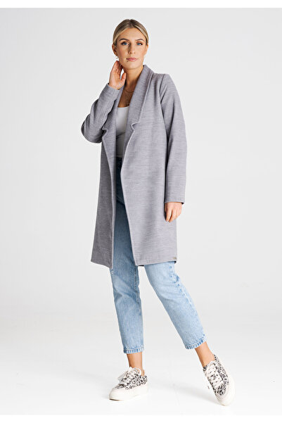 Figl Elegant women's coat with belt, gray M990, size L