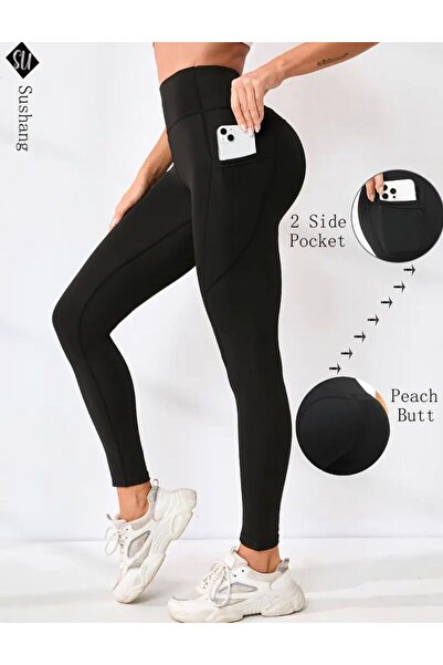 LACKH Ψηλόμεσο, ελαστικό, μονόχρωμο κολάν Άνετο απαλό κομψό στυλ για γυμναστική με πλαϊνή τσέπη # ΚΟΛΑΝ