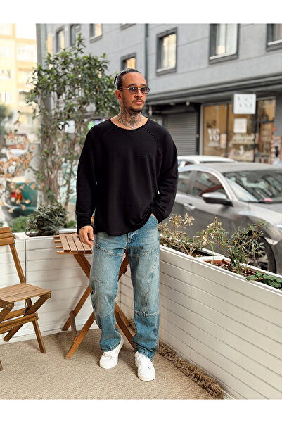 manch collection supradimensionat Decolteu deschis basic Swea tricou Negru