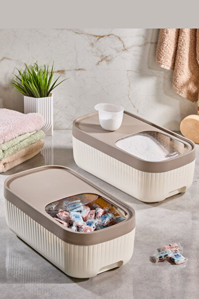 Fesya Home VESTA 2'Li Sürgülü Deterjan Saklama Kabı – Banyo Düzenleyici Lüks Küçük Kap 7.5 LT