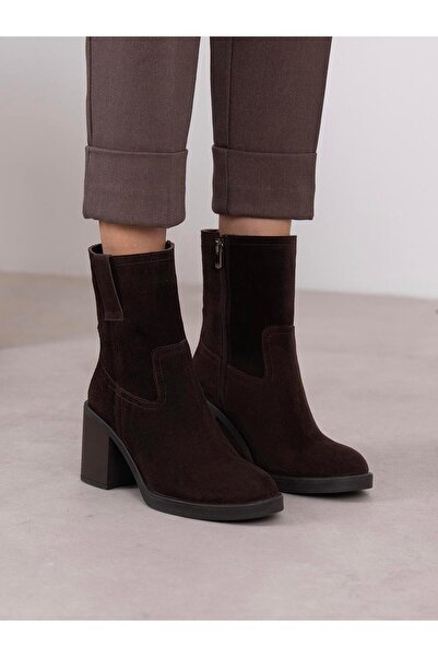 ECENİN BUTİĞİ Priya Kahve Süet Hakiki Deri Kadın Bot
