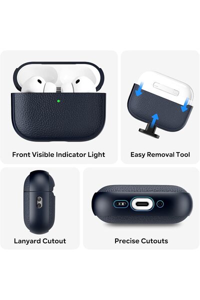 Yelajoy For AirPods Pro 3 Case 2025,Tree Texture Soft TPU Airpods Case,with Hand Strap Cleaner Pen,Navy Blue