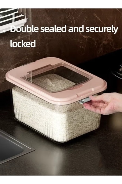 Generic 10L Rice Storage Container Rice Bucket Dispenser with Measuring Cup (29×21.5x16.5cm) White