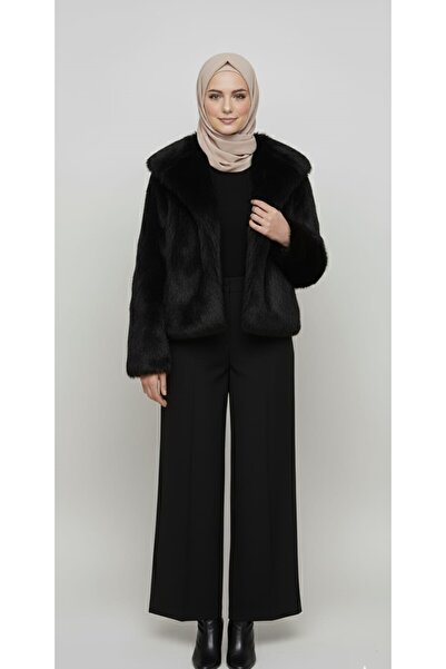 Karipkız Moda Women's Black Fur Coat