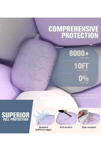 Yelajoy AirPods Pro 3 Case,Cute with Cherry Blossom Keychain&Cleaning Kit,Silicone Shockproof,Purple