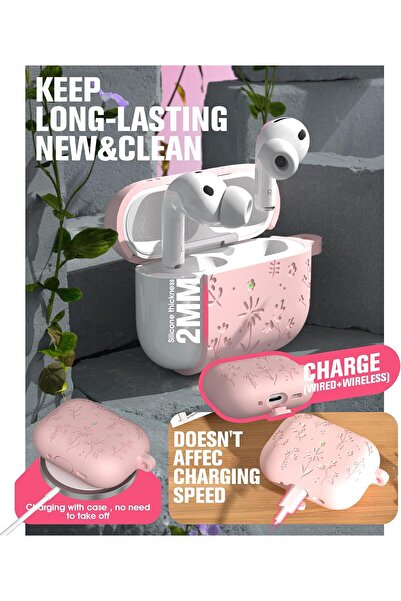 Yelajoy AirPods Pro 3 Case,Cute with Cherry Blossom Keychain&Cleaning Kit,Silicone Shockproof,Light Pink