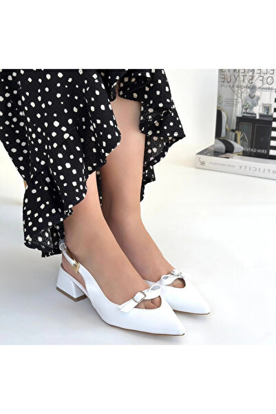 ZENGEZUR MALL Lvsqvr Rewat White Leather Heeled Shoes (120546) (Size: 39)