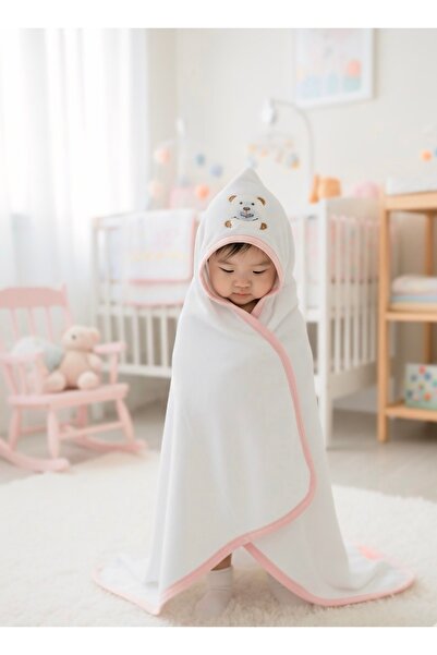 Butik Kapüşonlu Bebek Banyo Havlusu Pembe – Ultra Yumuşak, Su Emici, Yeni Doğ...