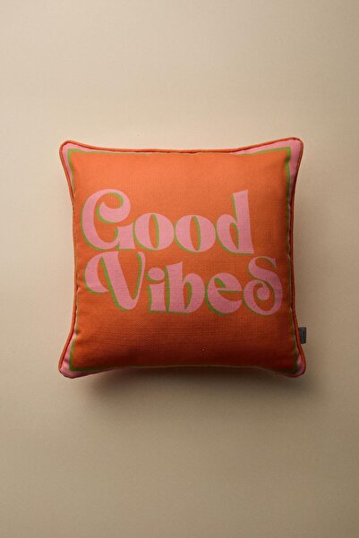 Vanilla Home Good Vibes Printed Piped Detail Throw Pillow Cover