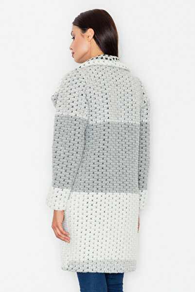 Figl Elegant women's coat, thick fabric, gray and white, M507, size M