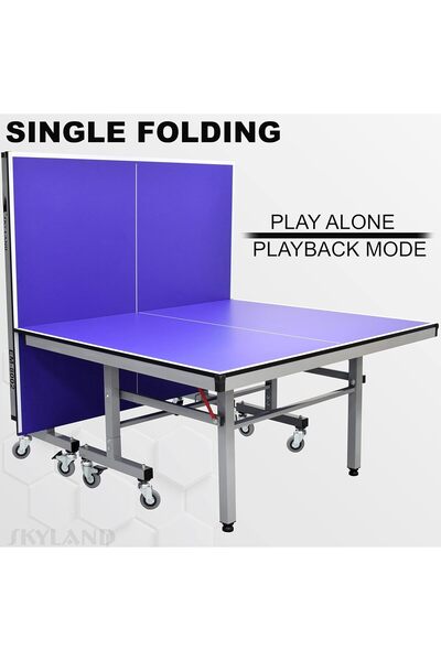 SKY LAND Indoor Single Folding Ping Pong Table EM-8002, Movable Table Tennis TT Table, Blue