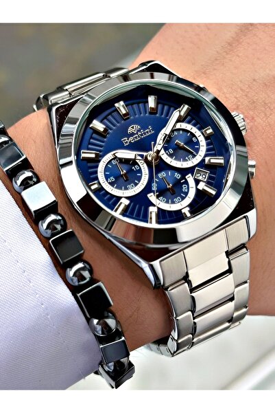 Bentini ساعة يد رجالية – وظيفية، سلك فولاذي، مقاومة للماء، ضمان لمدة عامين