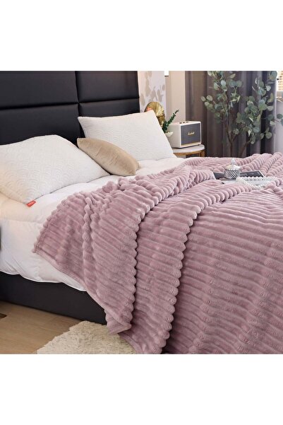 OEM Cocolino Fluffy and Warm Blanket, Embossed Stripes Pattern, 200x230 cm, Purple