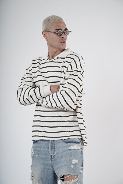 Butik Trend We Polo Neck Striped Oversize Fit Men's Knitwear Sweater