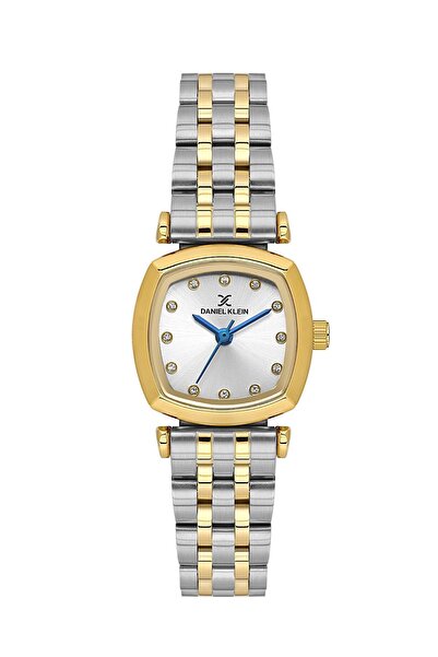 Daniel Klein Women's Pillow Case White Dial Stone Silver Gold Metal Cord Wristwatch