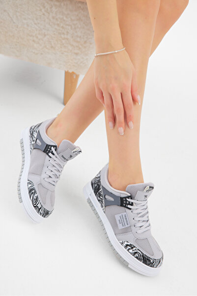 Tonny Black Unisex Gray Black Thermo Sole Patterned Mesh Lace-Up Sports Shoes