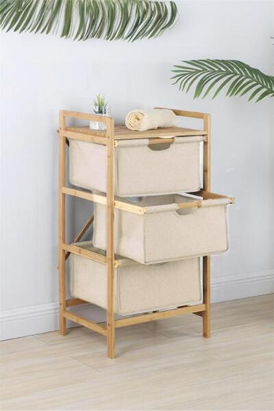 Bayev Bamboo Cream 3 Drawer Basket Organizer 700756 - Wooden Hobby Basket Toy Basket Organizer