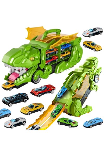 woopie Dino Truck Playset – 12 Cars, Foldable Race Tracks & Carry Case for Kids