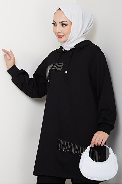 Bestenur Chain Detail Double Suit 1660 - Black