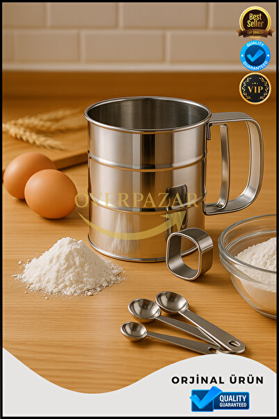 Overbazaar Stainless Steel Flour Sifter – One-Handed Operation – Fine Wire Sieve – Practical and Quick Sifting