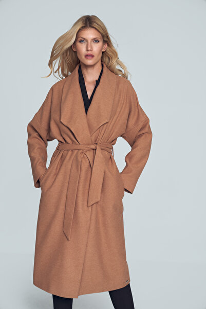 Figl Women's brown coat with belt M713 size S/M