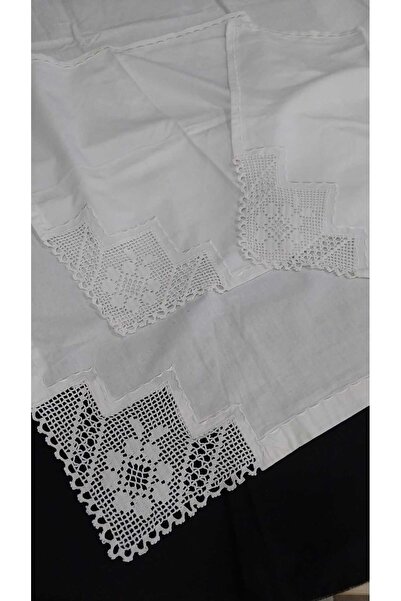 Papatyam 45 X 42 /2 Pieces/ 90 X 83 /1 Piece /White Akbil Fabric /Knitted from Lace-Edged Cotton Yarn