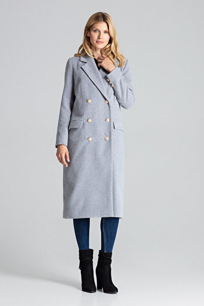 Figl Elegant gray coat for women, with Double-Breasted, M681, size L