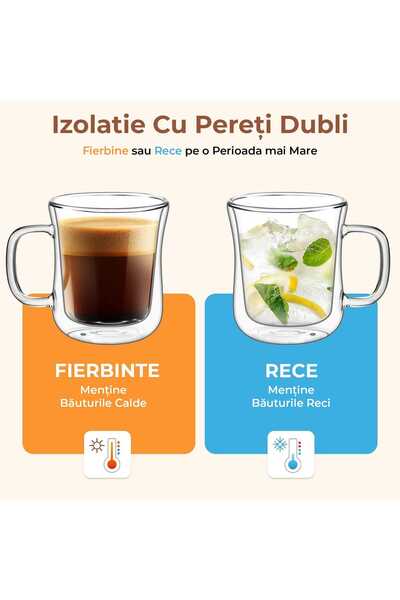 Elindor Set of 2 Double Walled Mugs for Tea and Coffee, Heat Resistant, Suitable, 220 ml, Transparent