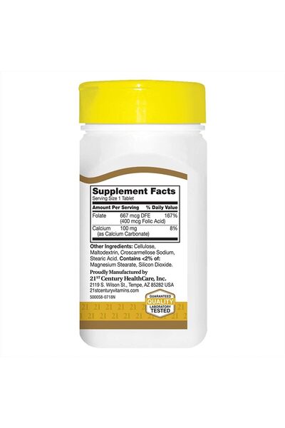 21st Century Folic Acid 400 mcg (Vitamin B9) - 250 Tablets