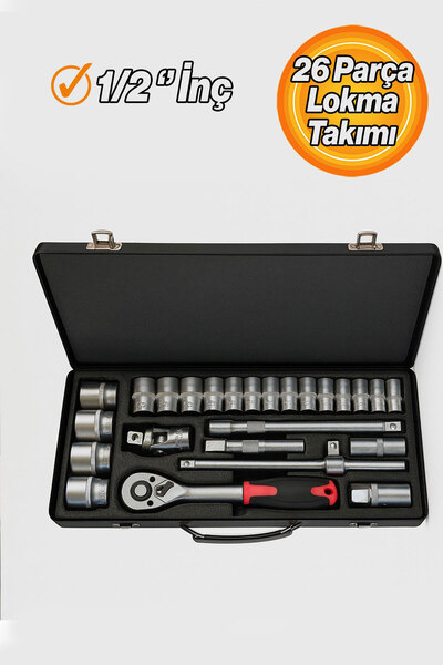 Badem10 Socket Set 1/2” Cr-V Steel 26 Pieces Professional Repair Maintenance Socket Wrench Bit Multi-Purpose Set