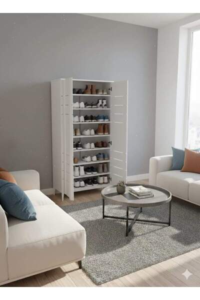 Generic 2 Door Wooden shoes cabinet, white colour, Size 170cmx80cm