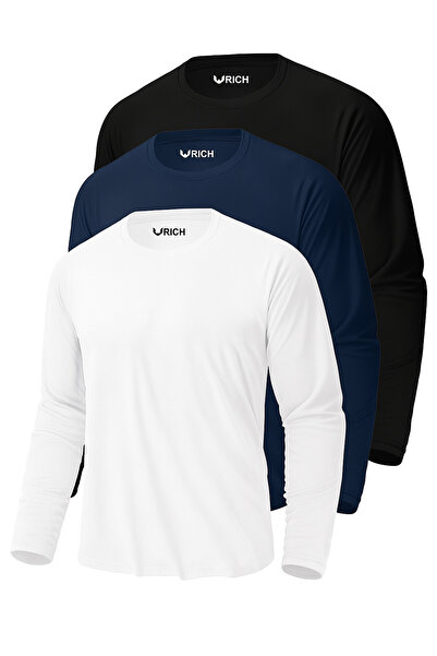 Rich Men's Black-White-Navy Blue 3-Pack Basic Long Sleeve Athlete Bodysuit