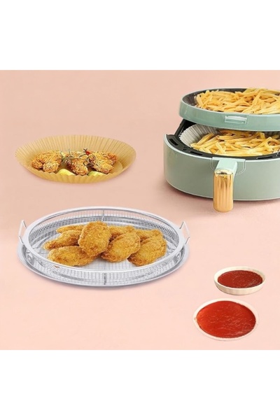 ABAREEK Stainless steel air fryer basket and tray for oven, 8.5cm x 28.5cm round, silver