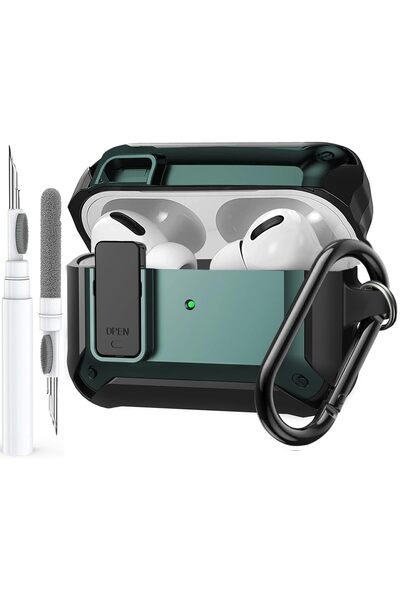 Yelajoy for Airpods Pro3 Case with Lock Clip,TPU Rugged Material Shockproof,with Carabiner&Cleaner kit,Green
