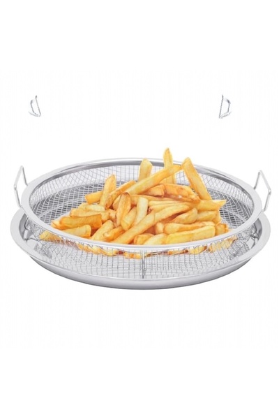 ABAREEK Stainless steel air fryer basket and tray for oven, 8.5cm x 32.5cm round, silver