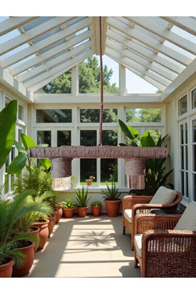 Ylc Tasarım Jüt İpli Doğal Ahşap Avize /