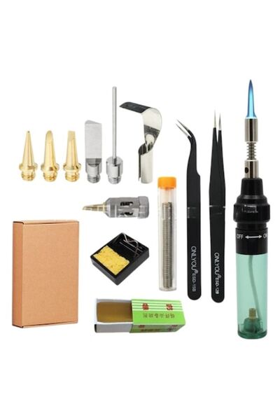 arvada Set de ciocane de lipit cu butan fără fir UniGaz MT-100, 14 buc, 15,5 cm, reîncărcabil, negru/verde