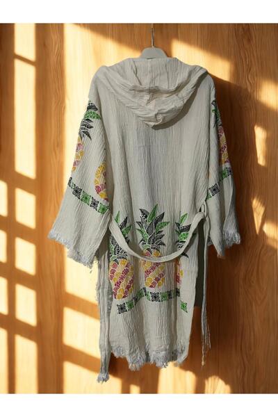 TekStilize Muslin Pineapple Patterned Peshtemal Bathrobe and Beach Dress (100% Cotton)