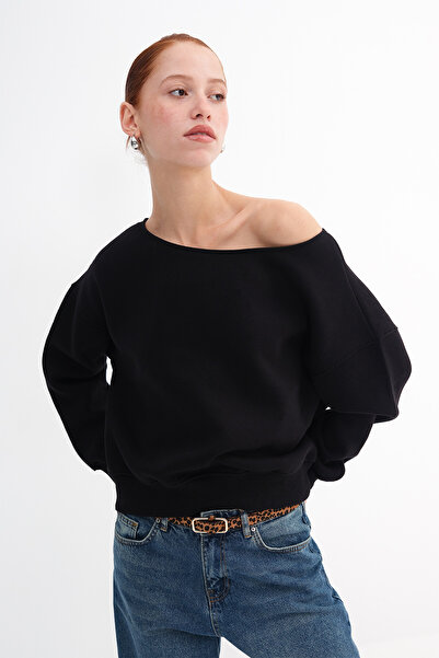 Addax Kayak Neckline Embellished Sweatshirt S1826