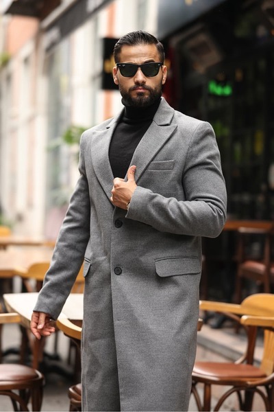 Endap Men's Long Gray Cashmere Coat