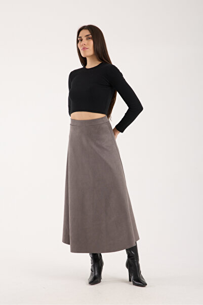 TheyYou Γυναικεία Φούστα Hijab Suede Flared Maxi