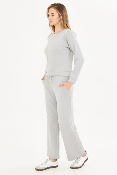 TRENDHİLL Women's Modal Fabric Comfortable Fit Tracksuit Set Gray 8510-g
