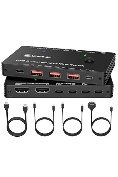YOUTINGHDAV USB-C KVM Switch, 2 PCs, 2 HDMI Monitors, 4K@60Hz, 65W